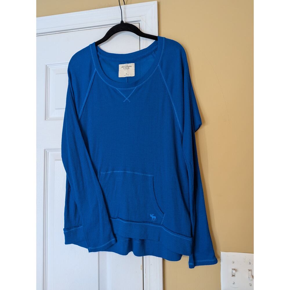 Vintage Abercrombie & Fitch Blue Waffle Knit Pocket Top Size M Sheer Y2K Shirt
